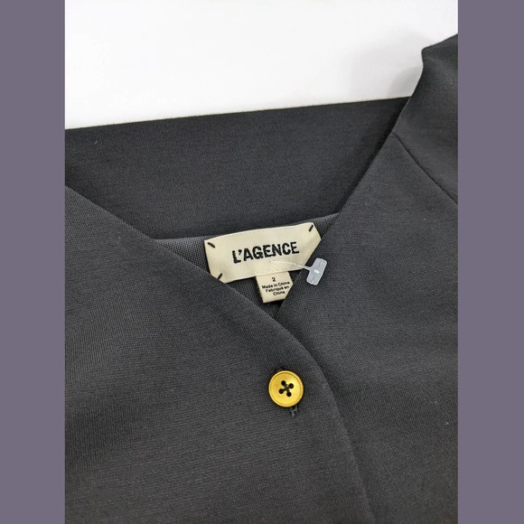 L'AGENCE Size 2 Womens Black Tank Sheath Midi Dress with Gold Tone Button - Picture 6 of 7